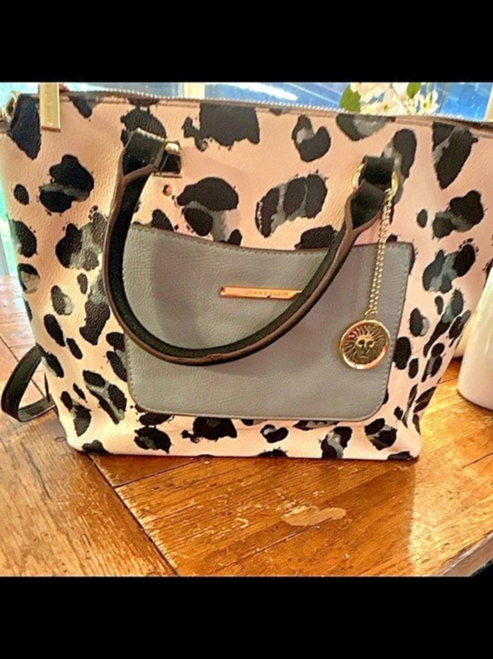 Anne Klein Animal Print Tote in Brown & white
